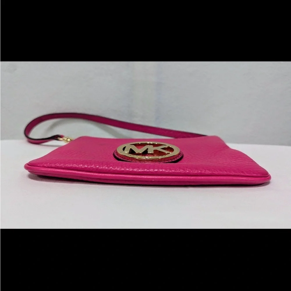 Michael Kors Fulton Pebbled Leather Wristlet Mini Bag Pink Gold 38T1CFTW1L